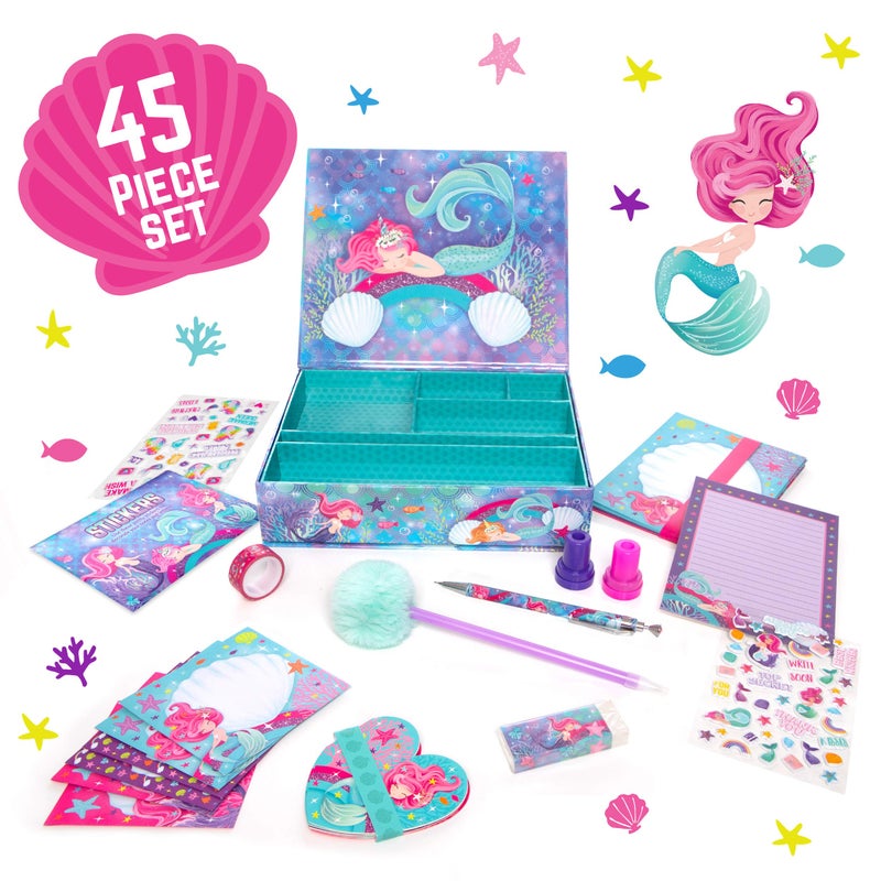 GirlZone Mermaid Stationery Set - 45-Piece, White Paper - Mermaid Writing Set & Letter Writing Kit for Kids - Image 3
