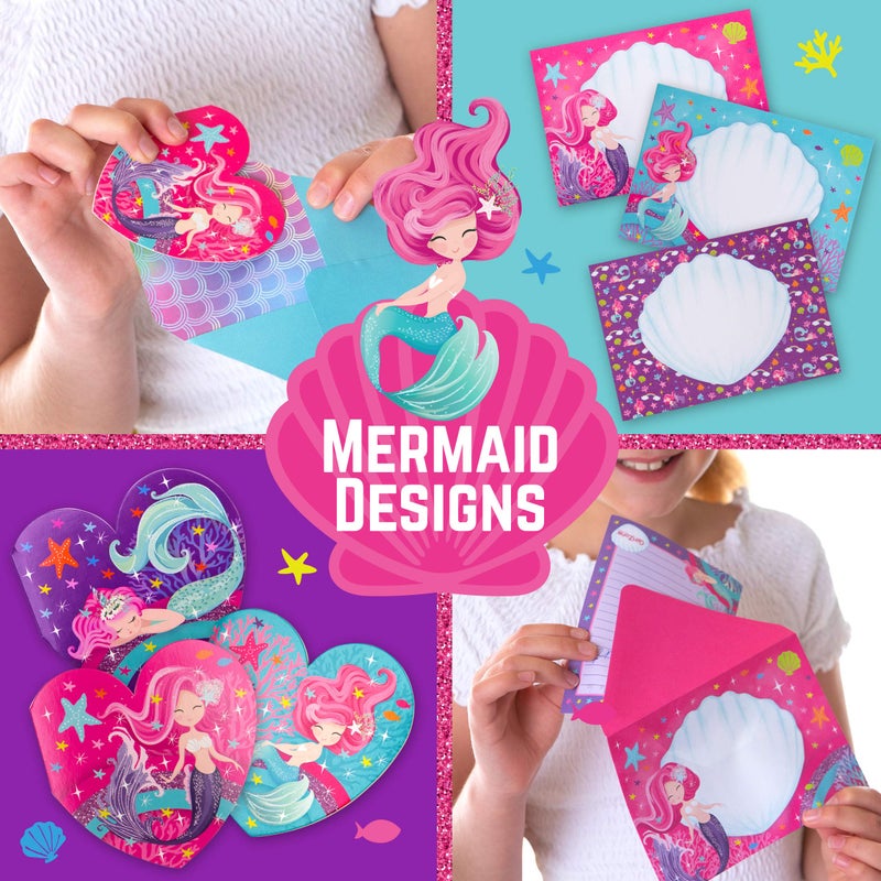 GirlZone Mermaid Stationery Set - 45-Piece, White Paper - Mermaid Writing Set & Letter Writing Kit for Kids - Image 4