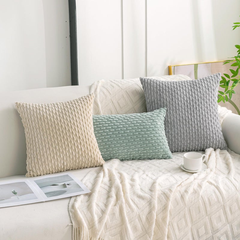Cozoomy Set of 4 Beige Decorative Pillow Covers 18x18 Inch Corduroy Throw Pillow Covers for Bed Couch Sofa Living Room Soft Cushion Cases - Image 3