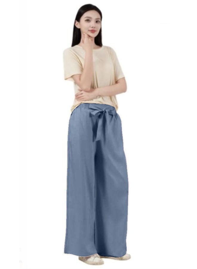 سراويل بالازو عالية الخصر للنساء، سراويل واسعة الساق كاجوال بعقدة عنق واسعة مع جيوب - Image 3