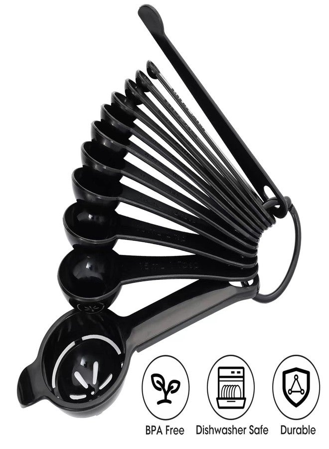 DOTINGHUX Measuring Spoons, Plastic Measuring Spoons Set with Egg Separator 12-Piece,Black - Image 4