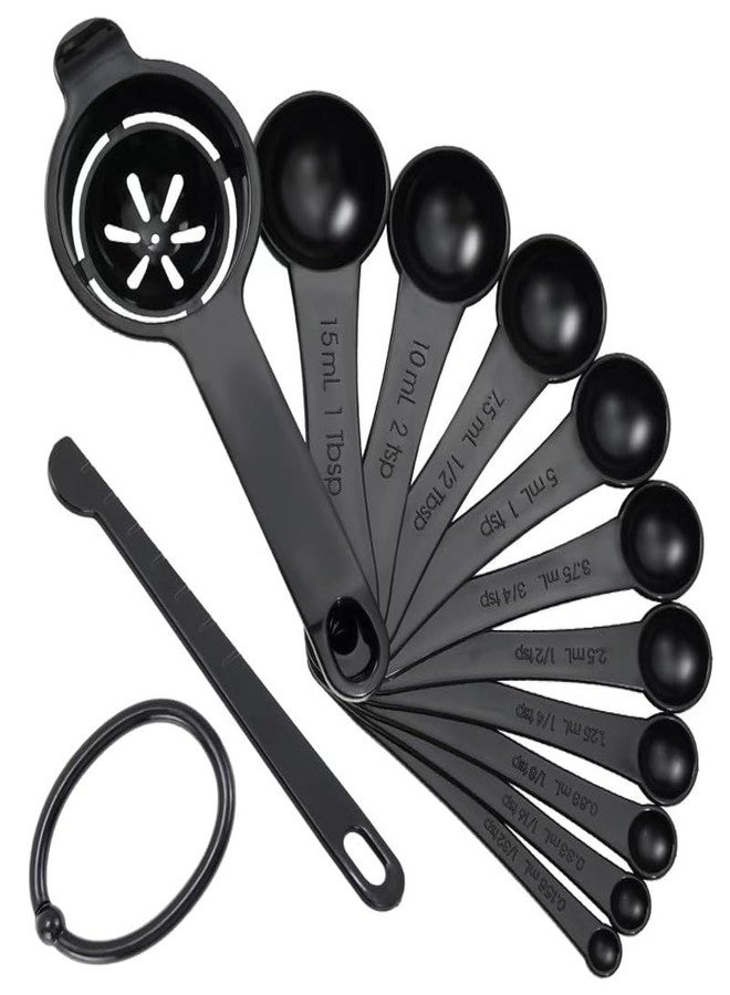 DOTINGHUX Measuring Spoons, Plastic Measuring Spoons Set with Egg Separator 12-Piece,Black - Image 1