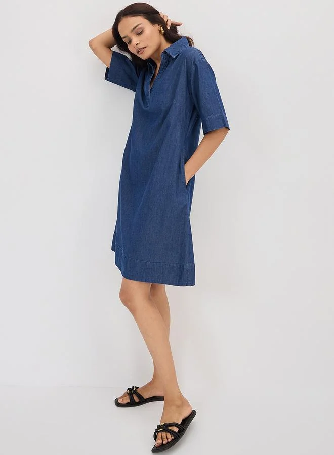 Femmella Navy Blue Denim Knee Length Dress