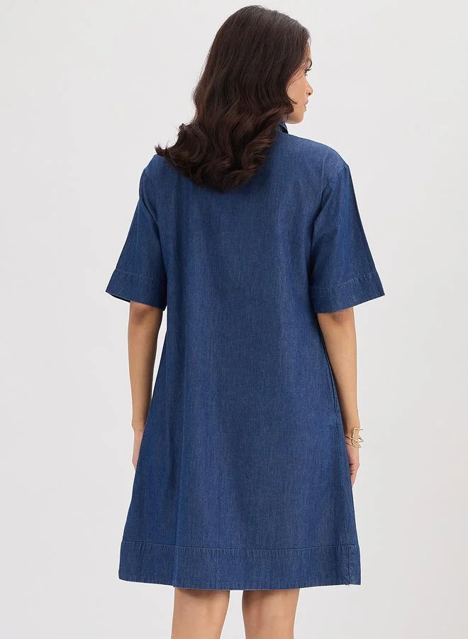 Femmella Navy Blue Denim Knee Length Dress