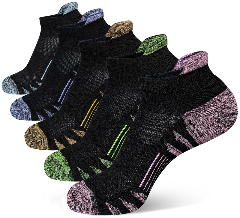 Heyoboy Womens Ankle Anti-blister Thick Cushioned Wicking Odor Resist Athletic Running Socks, Size 9-11, Black 5 Pairs - Image 1