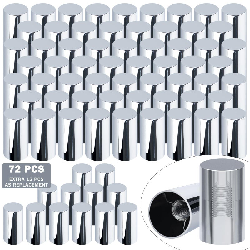 CheeMuii 72 Pcs Column Lug Nut Cover Kit With Extra 12 Pcs Replacement - 33mm ABS Chrome Screw-on Caps for Semi Truck Trailer to Prevent Damage - Image 1