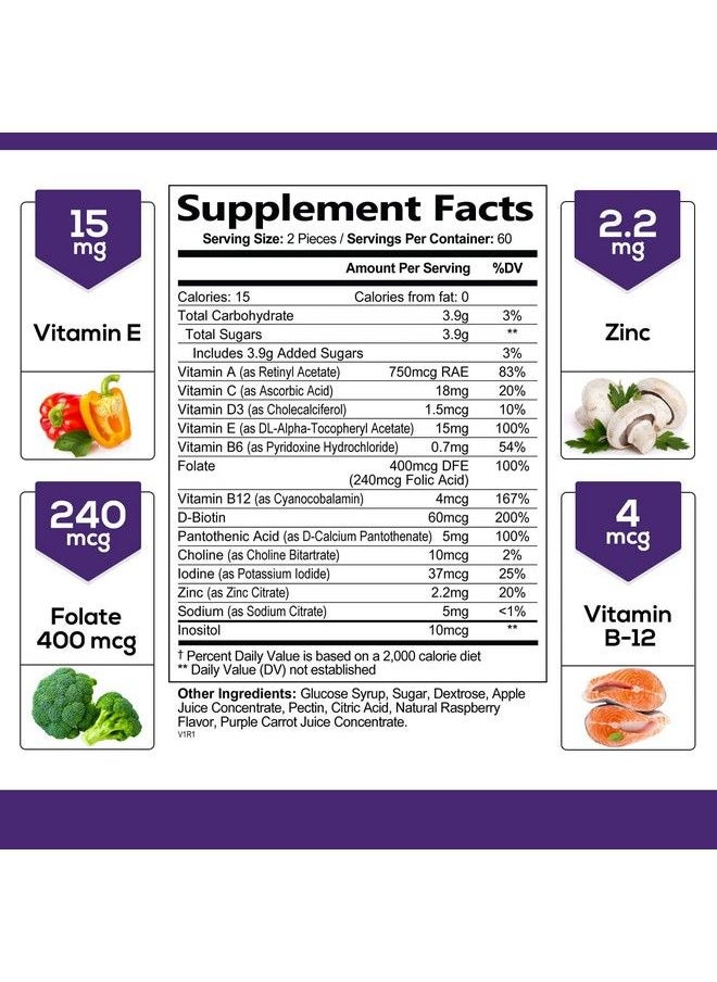Nature's Choice - Multivitamin Gummies For Adults Immune Support Supplement Natural Complete Daily Multivitamin Gummy Vitamins Vegetarian Multi Vitamin A C E B6 B12 For Men & Women 120 Gummy Multivitamins - Image 1