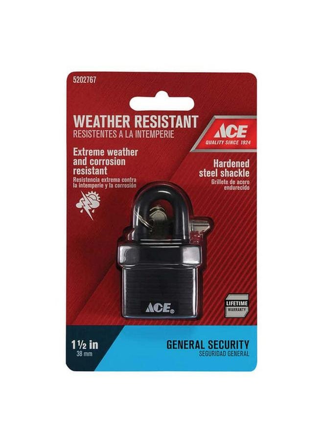 ACE Extreme Weather and Corrosion Resistant Hardened Steel Shackle Single Locking Padlock Black 1.5inch 382-30051  - Image 2