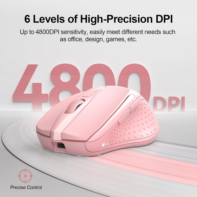 TECKNET Rechargeable Wireless Mouse, 2.4G Silent Quiet Click, 6 Adjustable 4800 DPI, Cordless Computer Mouse, Ergonomic Mouse for Laptop, 6 Buttons USB for Chromebook, Ergo Grip - Pink - Image 5