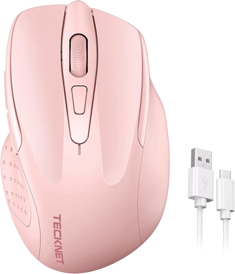 TECKNET Rechargeable Wireless Mouse, 2.4G Silent Quiet Click, 6 Adjustable 4800 DPI, Cordless Computer Mouse, Ergonomic Mouse for Laptop, 6 Buttons USB for Chromebook, Ergo Grip - Pink - Image 1