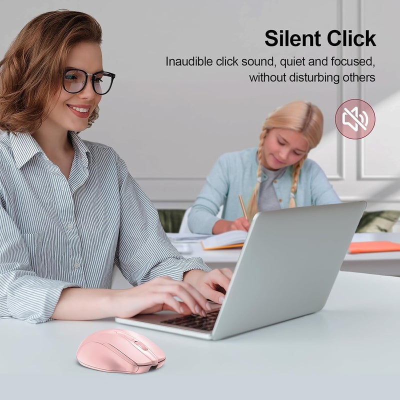 TECKNET Rechargeable Wireless Mouse, 2.4G Silent Quiet Click, 6 Adjustable 4800 DPI, Cordless Computer Mouse, Ergonomic Mouse for Laptop, 6 Buttons USB for Chromebook, Ergo Grip - Pink - Image 3