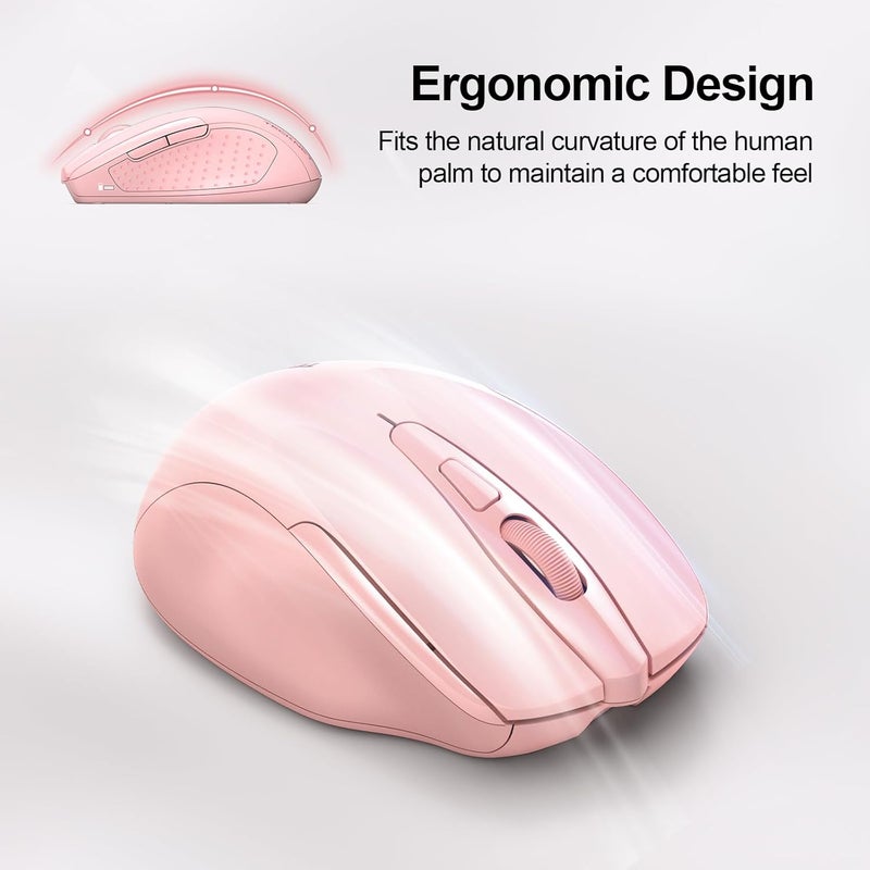 TECKNET Rechargeable Wireless Mouse, 2.4G Silent Quiet Click, 6 Adjustable 4800 DPI, Cordless Computer Mouse, Ergonomic Mouse for Laptop, 6 Buttons USB for Chromebook, Ergo Grip - Pink - Image 4