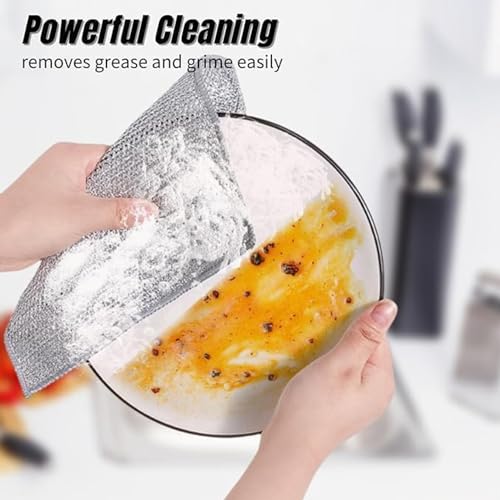 F8WARES 3PK Non Scratch Dish Wash Cloth - Scrubber for Utensils & Non Scratch Wire Dish Cloth, Multipurpose Wire Dishwashing Rags Wet & Dry - Mesh Wire Cloth for Kitchen - Metal Wire Cleaning Cloth - Image 2