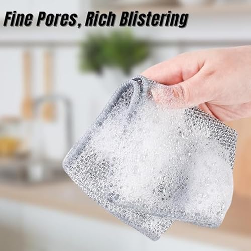 F8WARES 3PK Non Scratch Dish Wash Cloth - Scrubber for Utensils & Non Scratch Wire Dish Cloth, Multipurpose Wire Dishwashing Rags Wet & Dry - Mesh Wire Cloth for Kitchen - Metal Wire Cleaning Cloth - Image 3
