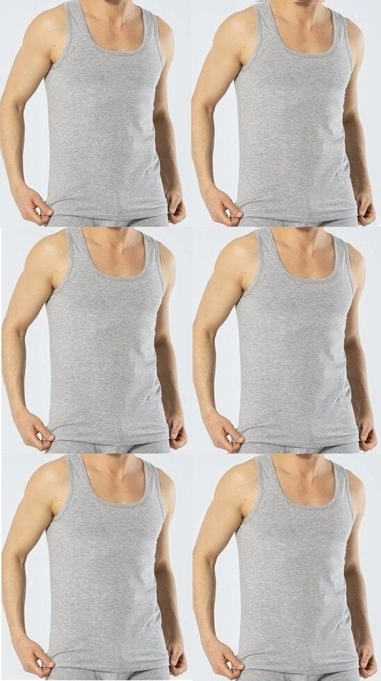 KYC Shopping 6 Pack Economic Grey Classic Cotton Strap Premium Undershirt  - Image 1