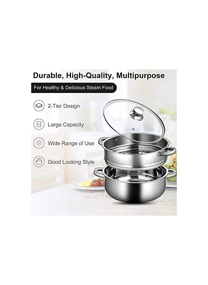erorex 2-Tier Stainless Steel Steamer, 7-Inch Multi-Layer Boiler Pot with Handles on Both Sides  - Image 4