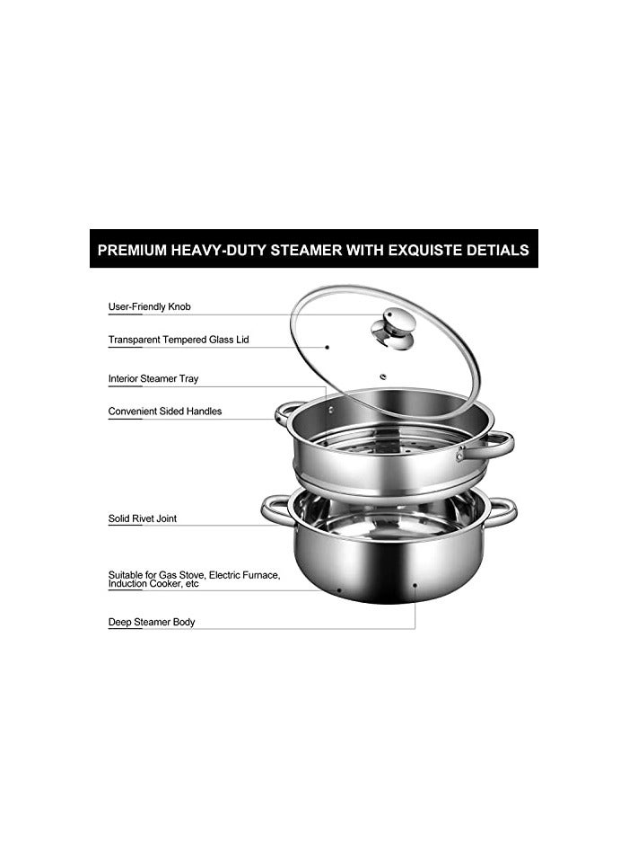 erorex 2-Tier Stainless Steel Steamer, 7-Inch Multi-Layer Boiler Pot with Handles on Both Sides  - Image 2