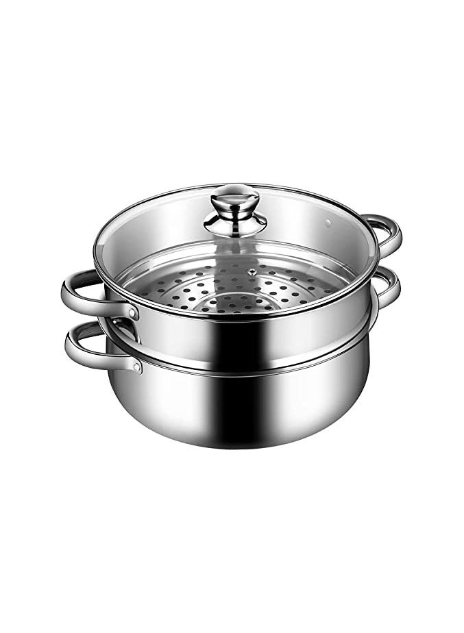 erorex 2-Tier Stainless Steel Steamer, 7-Inch Multi-Layer Boiler Pot with Handles on Both Sides  - Image 1