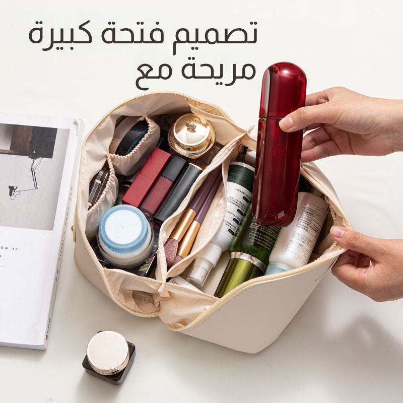 حقيبة مستحضرات تجميل محمولة من PU بسعة كبيرة مع أقسام - Image 4