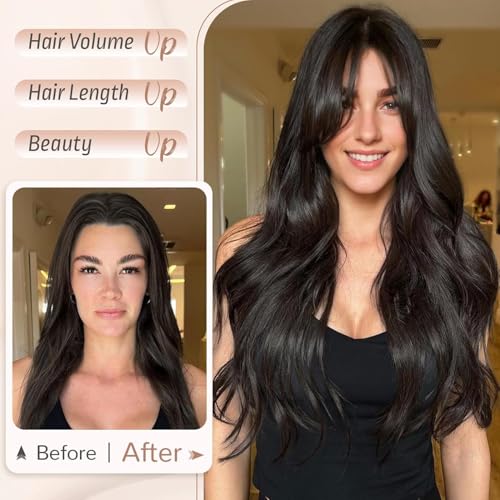 Artifice 26inch Hair Wig with Bangs for Women Long Wavy Curly Wavy Synthetic Extension for Girls Daily Party Use with Wig Cap NATURAL BROWN - Image 3