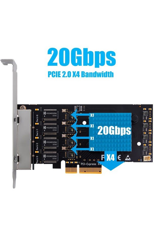 GLOTRENDS بطاقة شبكة PCIe 2.5Gb 4 منافذ لجهاز الكمبيوتر المكتبي LE8445، منفذ LAN جيجابت إيثرنت RJ45 بسرعة 2500/1000/100 ميجابت في الثانية، واجهة PCIE X4، حامل عادي ومنخفض الملف - Image 5
