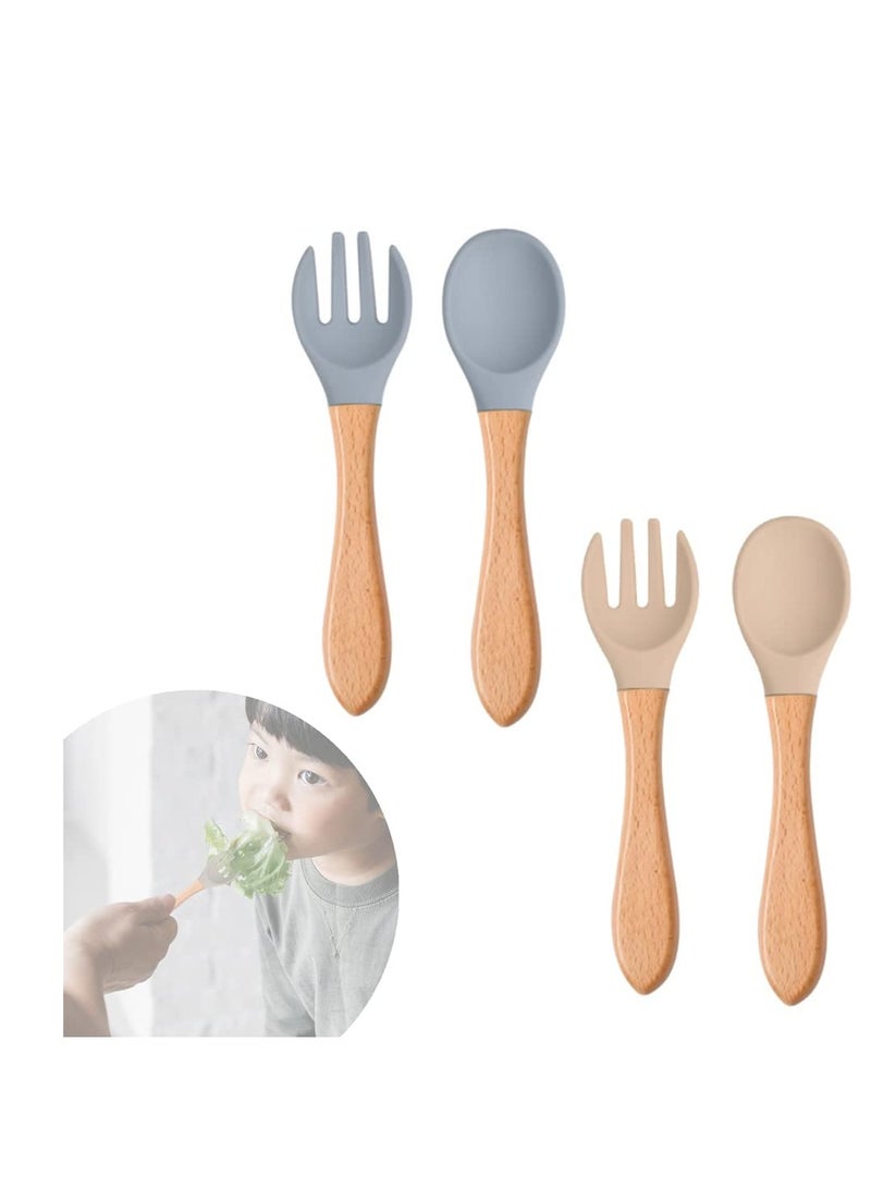 SYOSI Baby Fork and Spoon Set 4 Pcs Silicone Feeding Utensil Easy Grip Toddler Cutlery Kit Children's Flatware Kids Cutlery Set for Infant Toddler Children First Training Weaning 6 12 Month - Image 5