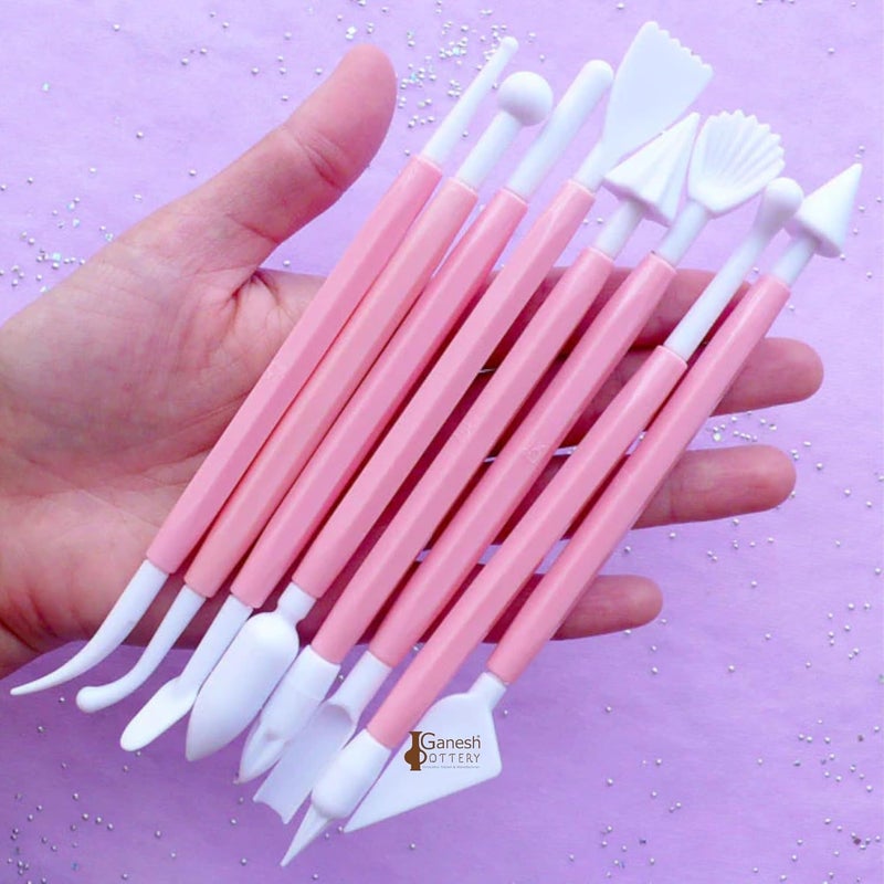 Ganesh Pottery Plastic Ceramic Pottery Tools Set of 8, Carving Double Heads Clay Modelling, Sculpting, Shaping, Fondant Cake Decorating, Polymer Tools for Art & Craft Supplies for Kids, Artist (Pink) - Image 3