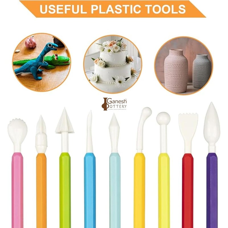 Ganesh Pottery Plastic Ceramic Pottery Tools Set of 8, Carving Double Heads Clay Modelling, Sculpting, Shaping, Fondant Cake Decorating, Polymer Tools for Art & Craft Supplies for Kids, Artist (Pink) - Image 2