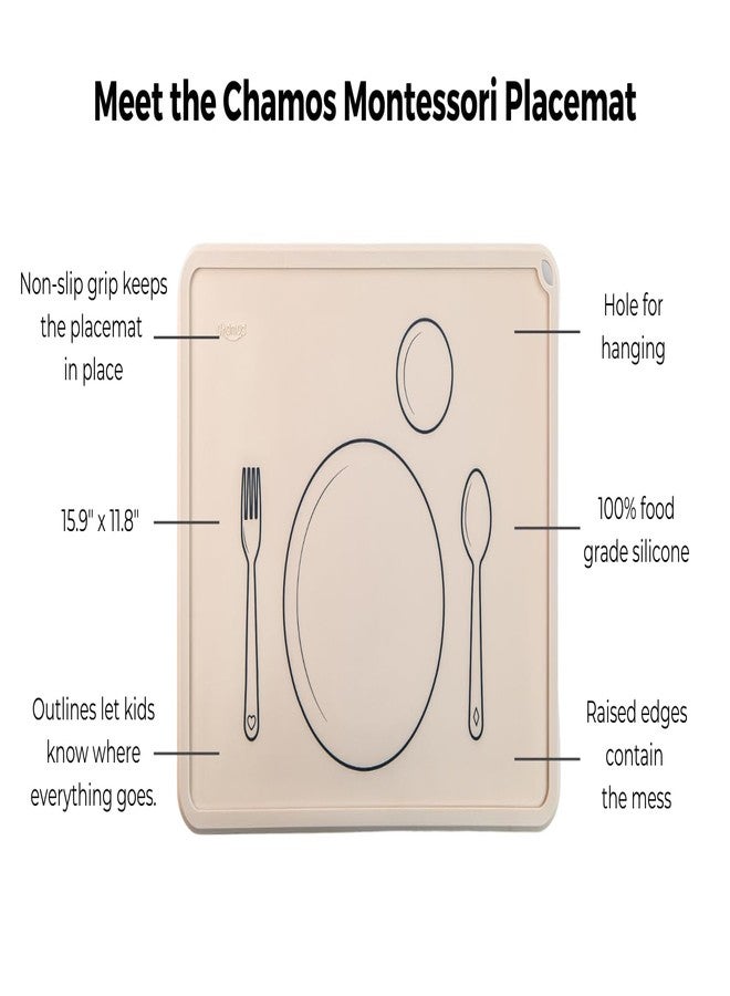 CHAMOS Silicone Placemats for Toddlers and Kids - Montessori Placemat - Non-Slip (Clay & Beige) - Image 2