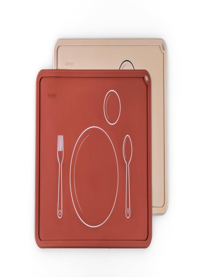 CHAMOS Silicone Placemats for Toddlers and Kids - Montessori Placemat - Non-Slip (Clay & Beige) - Image 1