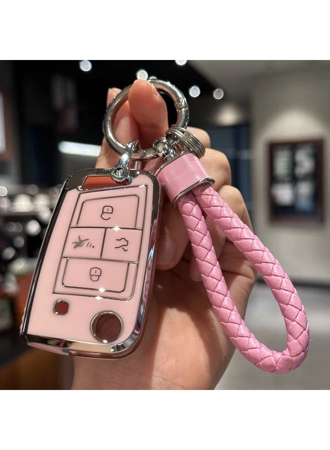 Pink Key Fob Cover for Volkswagen Atlas Golf GTI Jetta Tiguan Full Protection 4 Buttons - Image 1