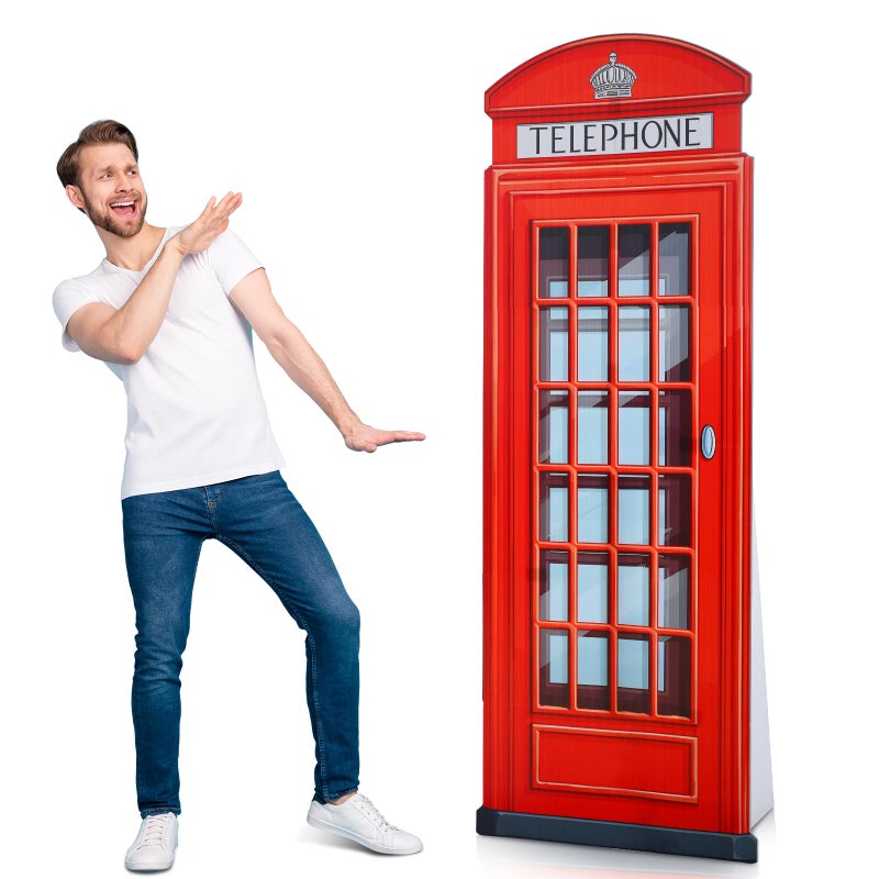 Beeveer 64 ft Telephone Booth Cardboard Stand up Life Size British London Theme Party Decoration English Standup Prop for Birthday Britain Theme Party Event Decor