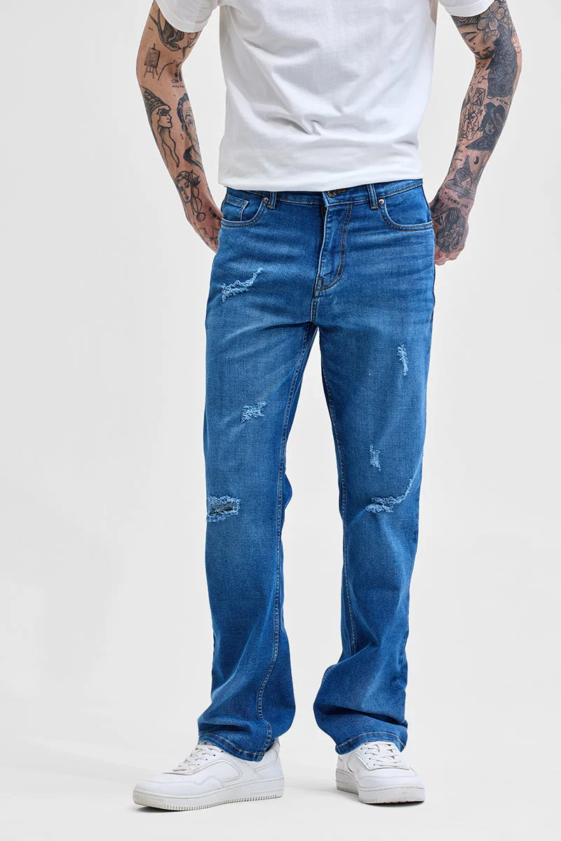 SNITCH  Dark Blue Distressed Straight Fit Jeans for Men | Best Price UAE