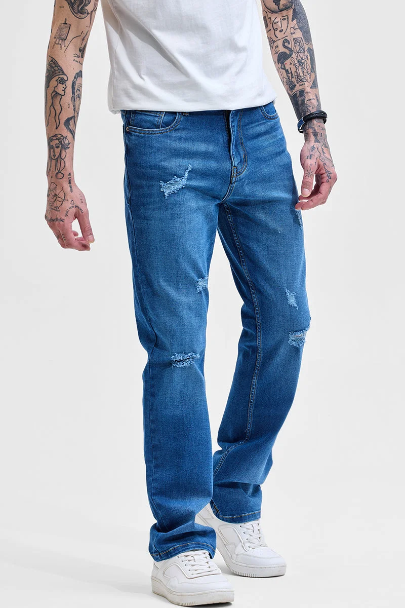 SNITCH  Dark Blue Distressed Straight Fit Jeans for Men | Best Price UAE