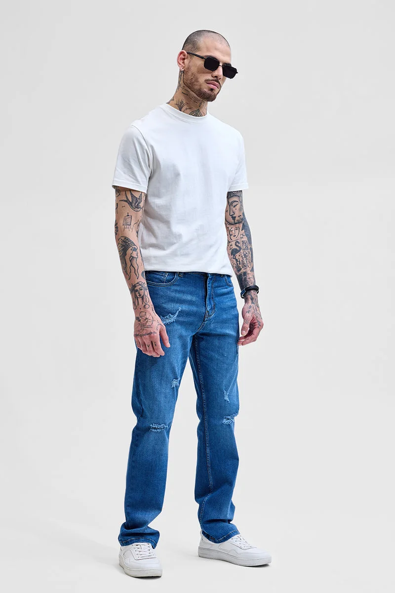 SNITCH  Dark Blue Distressed Straight Fit Jeans for Men | Best Price UAE