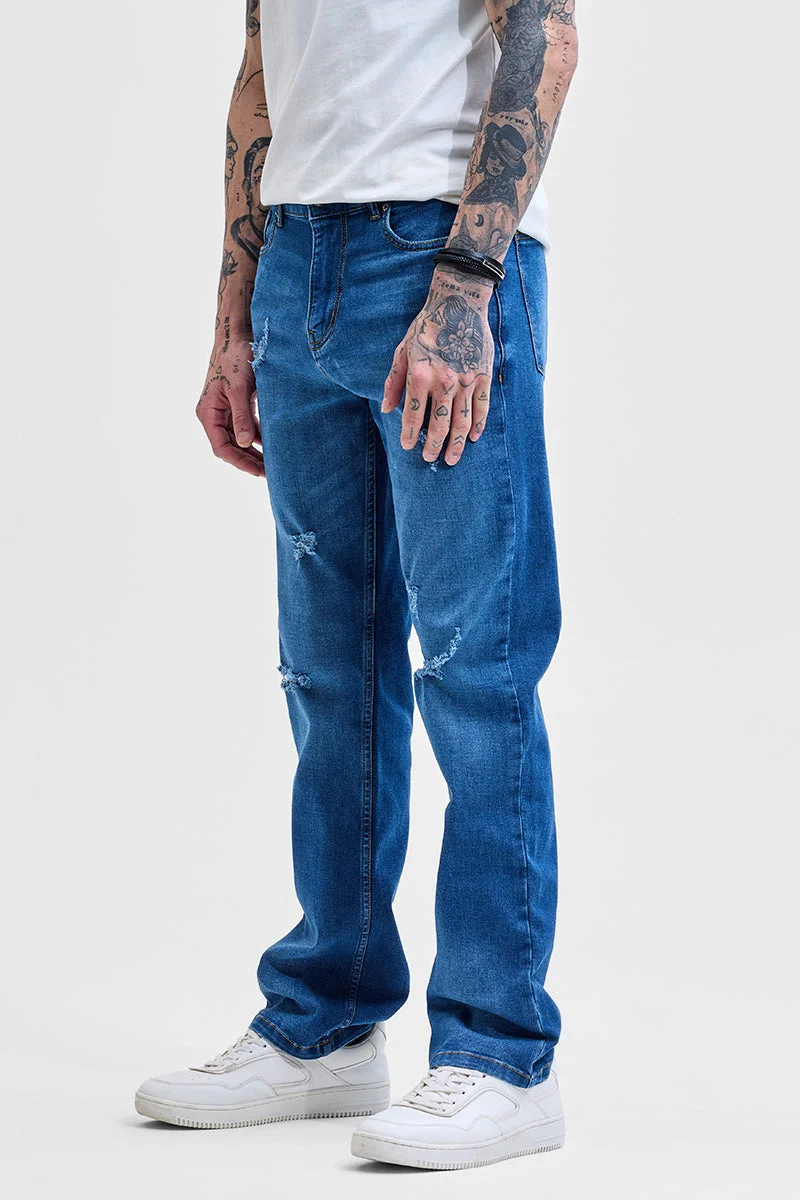 SNITCH  Dark Blue Distressed Straight Fit Jeans for Men | Best Price UAE