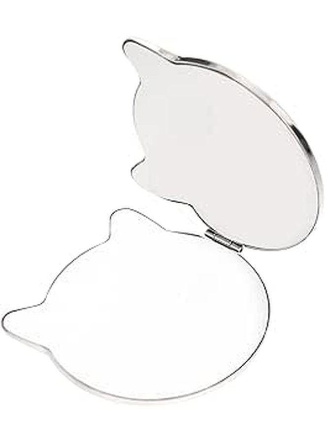 Dual Sided Stainless Steel Cat Shaped Folding Travel Mirror 68x65mm Portable Makeup Compact - Image 1