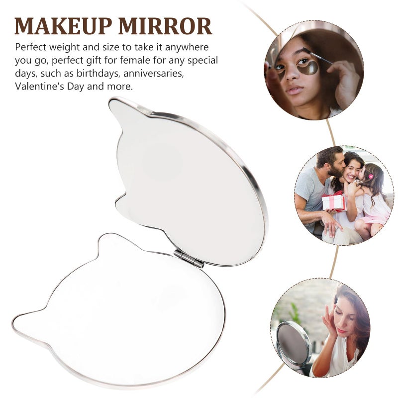 Dual Sided Stainless Steel Cat Shaped Folding Travel Mirror 68x65mm Portable Makeup Compact - Image 4