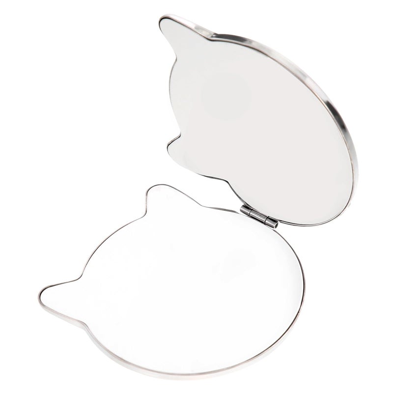 Dual Sided Stainless Steel Cat Shaped Folding Travel Mirror 68x65mm Portable Makeup Compact - Image 2