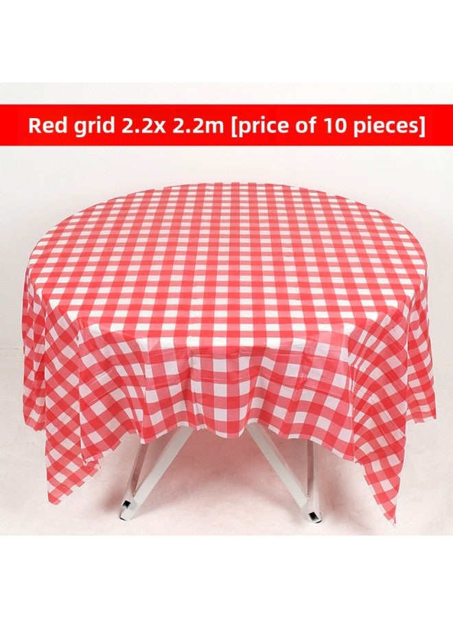 10 Disposable Tablecloth Ins Small Fresh Party Kindergarten Printed Plastic Waterproof Tablecloth Household Square-Color:2.2x 2.2 Meter Red Grid 10 Price Each Independent Packaging - Image 1
