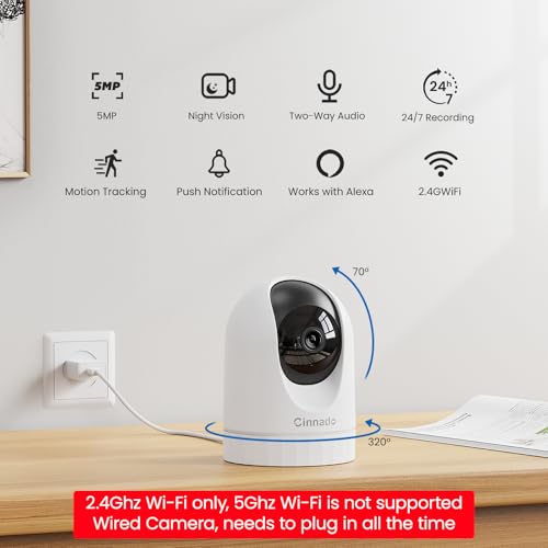 Cinnado Security Camera Indoor-2K 360° WiFi Cameras for Home Security，Pet/Dog/Baby Camera with Phone app, 2-Way Audio, Night Vision, 24/7 SD Card Storage, Works with Alexa & Google Home (2.4Ghz)-D1 - Image 2