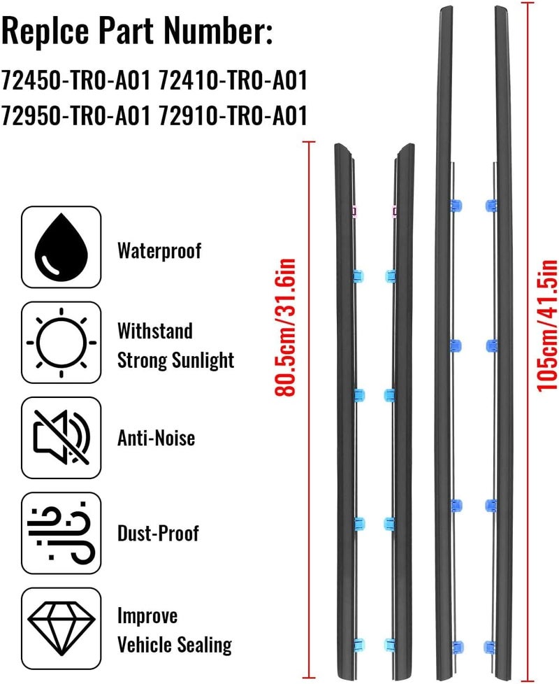 TIKSCIENCE Weatherstrip Window Moulding Trim Seal Belt for Honda Civic Sedan 2012-2015 - Image 3