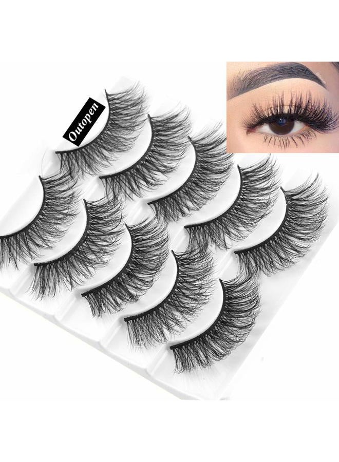 Outopen 3D Mink Lashes Natural Wispy False Eyelashes 15mm Fluffy Long Eye Lashes Eye Makeup Tools 5 Pairs Pack(Q1 | 13-15MM) - Image 2