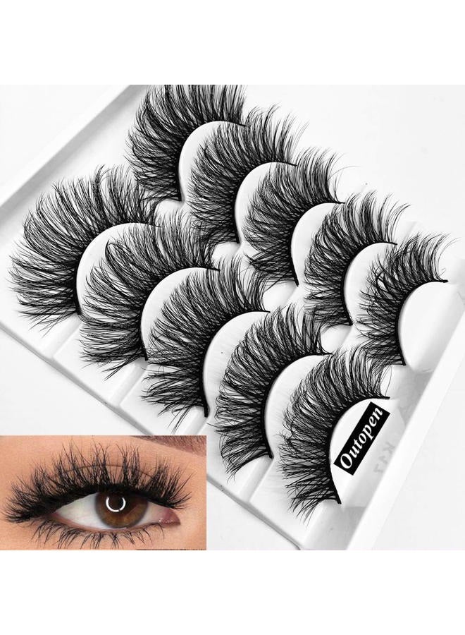 Outopen 3D Mink Lashes Natural Wispy False Eyelashes 15mm Fluffy Long Eye Lashes Eye Makeup Tools 5 Pairs Pack(Q1 | 13-15MM) - Image 1