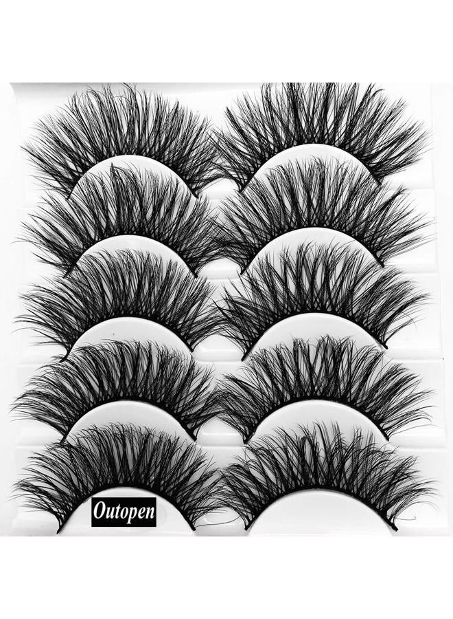 Outopen 3D Mink Lashes Natural Wispy False Eyelashes 15mm Fluffy Long Eye Lashes Eye Makeup Tools 5 Pairs Pack(Q1 | 13-15MM) - Image 3