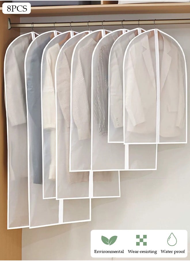 8 PCS Hanging Clear Garment Bags, Washable Clothes Bags with Smooth Zipper and Velcro for Home, Waterproof Garment Bags for Closet Storage, Wardrobe Clothes Protector, Breathable Dust Cover for Shirts, Coats, Dresses, Suits