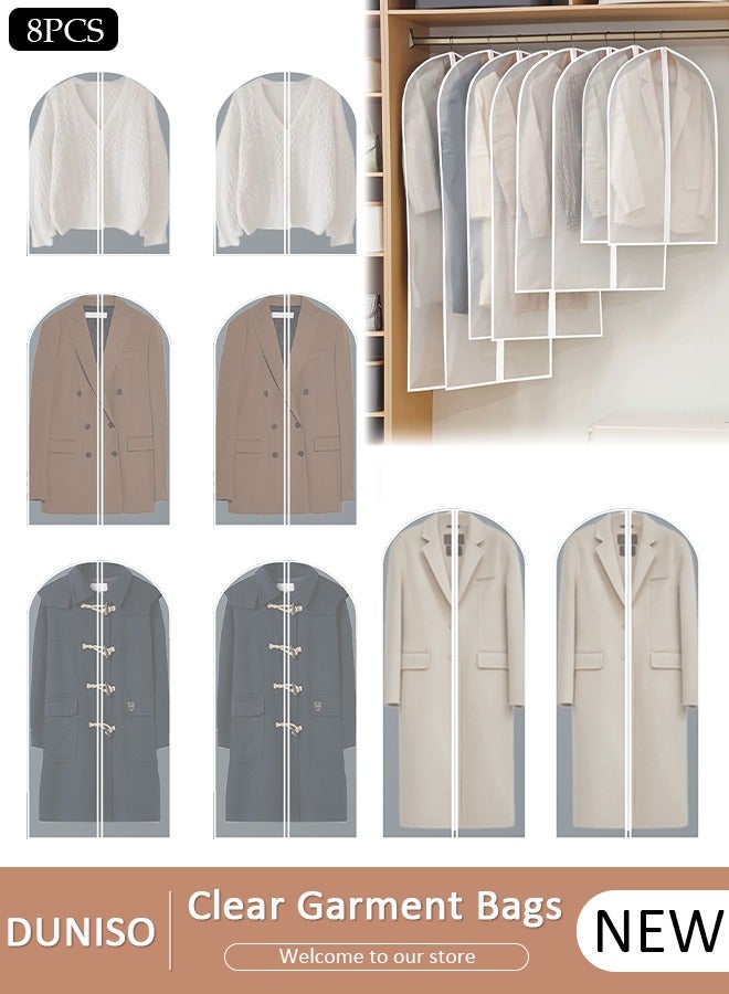 DUNISO 8 PCS Hanging Clear Garment Bags, Washable Clothes Bags with Smooth Zipper and Velcro for Home, Waterproof Garment Bags for Closet Storage, Wardrobe Clothes Protector, Breathable Dust Cover for Shirts, Coats, Dresses, Suits - Image 1