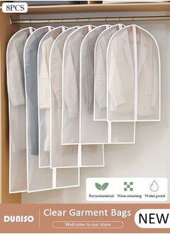 8 PCS Hanging Clear Garment Bags, Washable Clothes Bags with Smooth Zipper and Velcro for Home, Waterproof Garment Bags for Closet Storage, Wardrobe Clothes Protector, Breathable Dust Cover for Shirts, Coats, Dresses, Suits