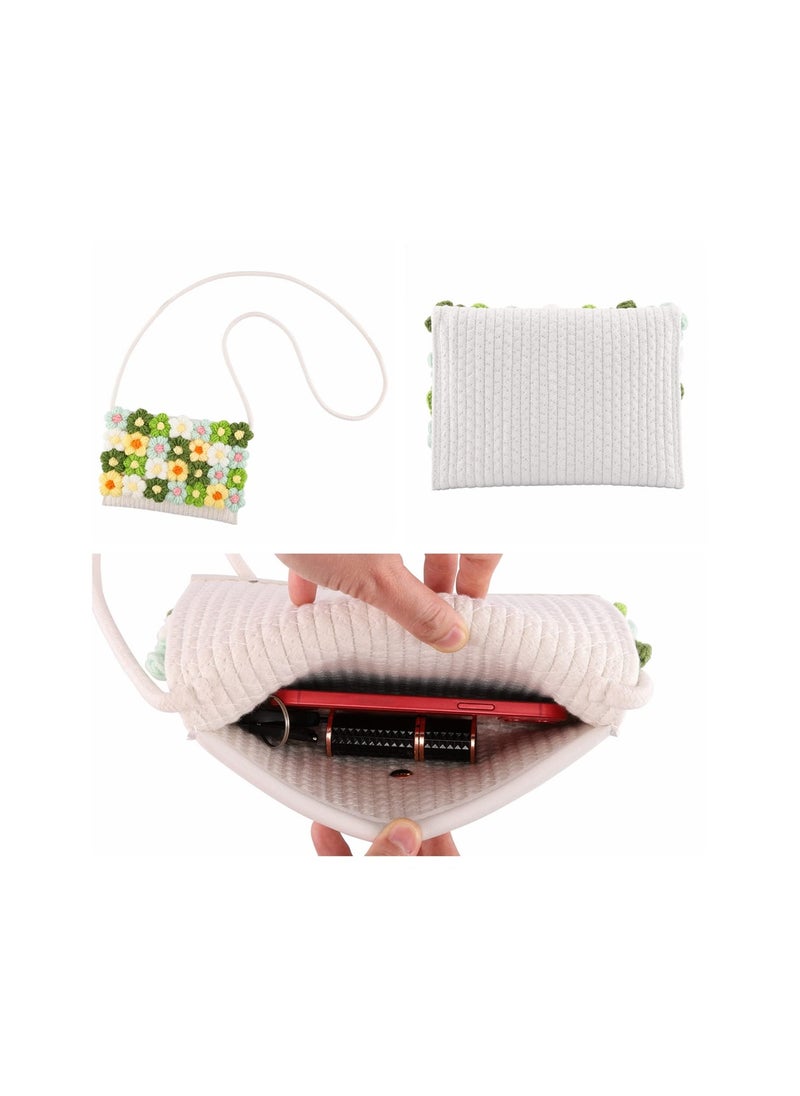 Loquat Cute Handwoven Summer Beach Crossbody Bag for Women Handmade Cotton Purse with Knitted Flowers  - Image 3