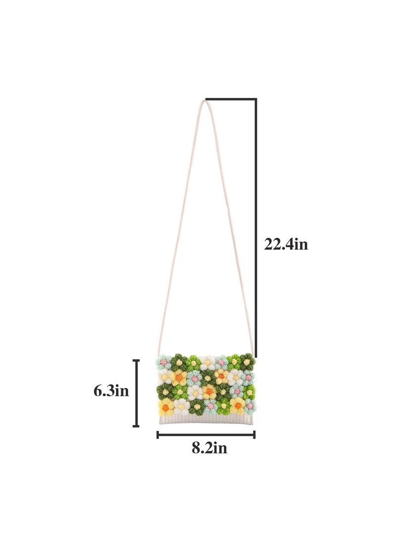 Loquat Cute Handwoven Summer Beach Crossbody Bag for Women Handmade Cotton Purse with Knitted Flowers  - Image 5